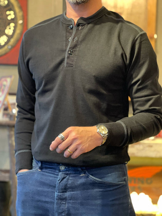 Pherrow's Classic Long Sleeve Henley Tee - Black