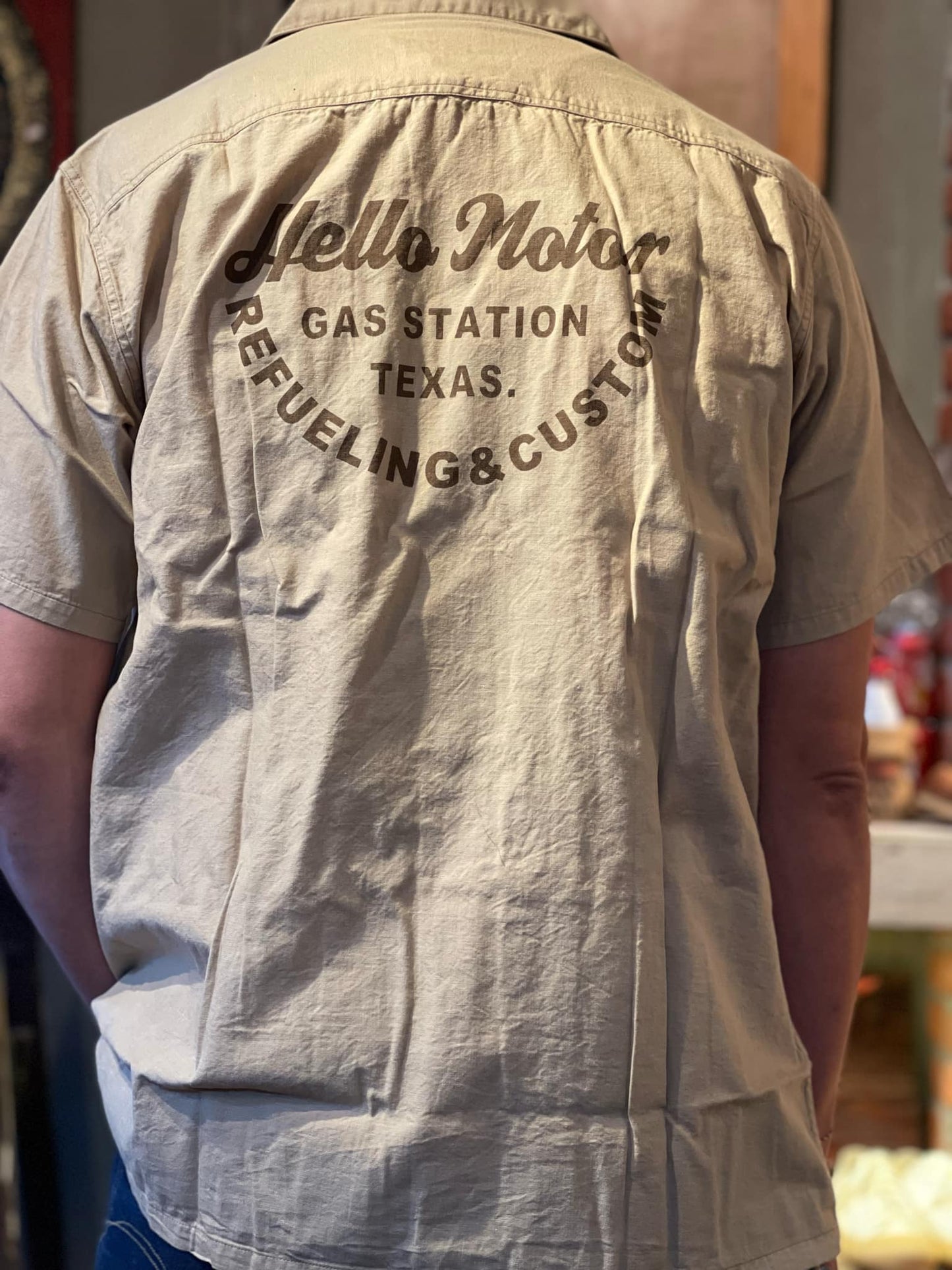 Pherrow's "Hello Motor" Short Sleeve Garage Work Shirt