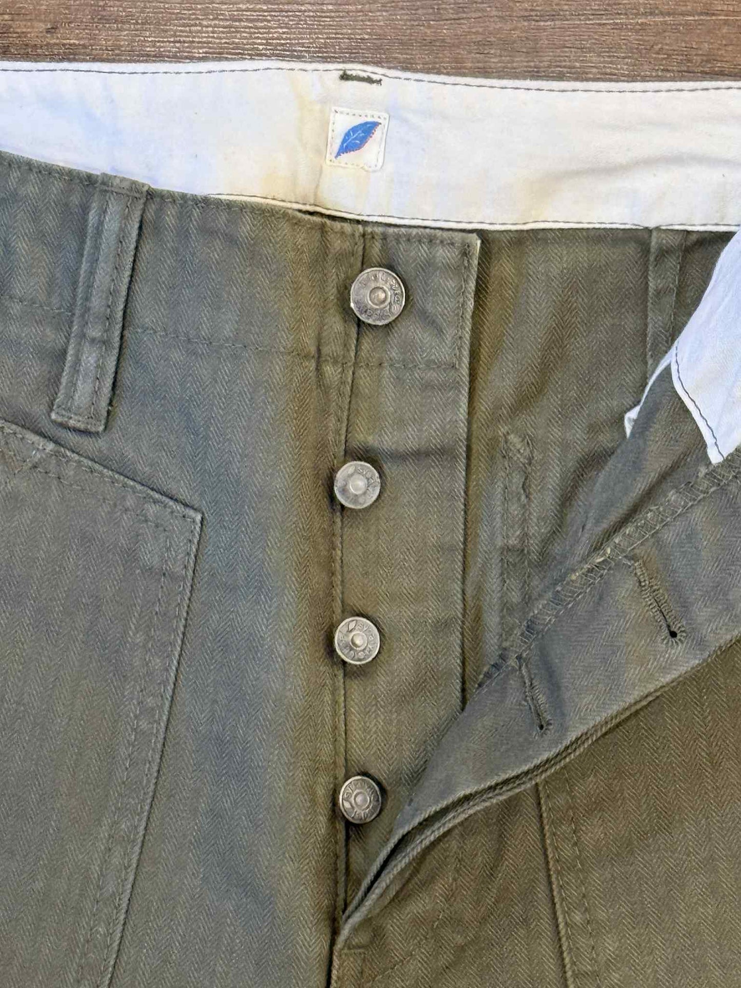Pure Blue Japan Sulfur Dyed Herringbone Work Pants - Olive