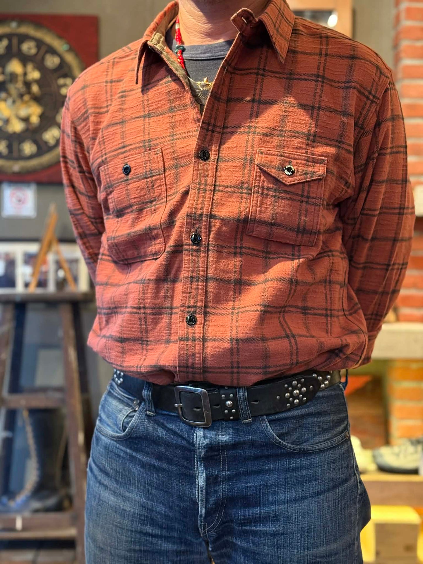 Trophy Clothing "Machine Age" Check L/S Shirt - Salmon