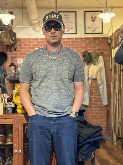 Pure Blue Japan Knitted Ribbed Cuff Pocket Tee - Dark Heather Gray