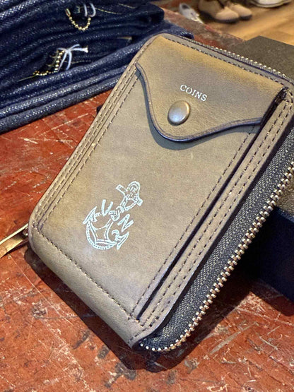 Vasco Leather Naval Round Zip Short Wallet - Olive