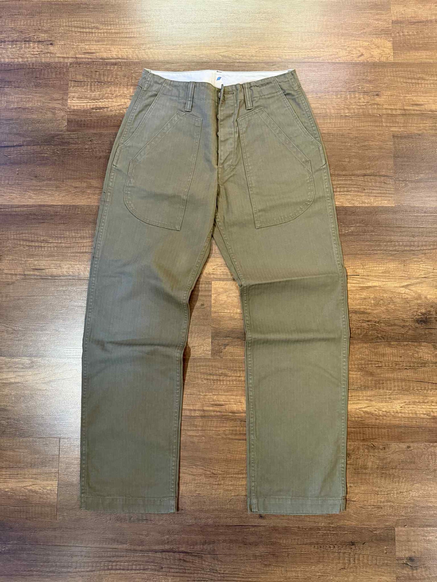 Pure Blue Japan Sulfur Dyed Herringbone Work Pants - Olive