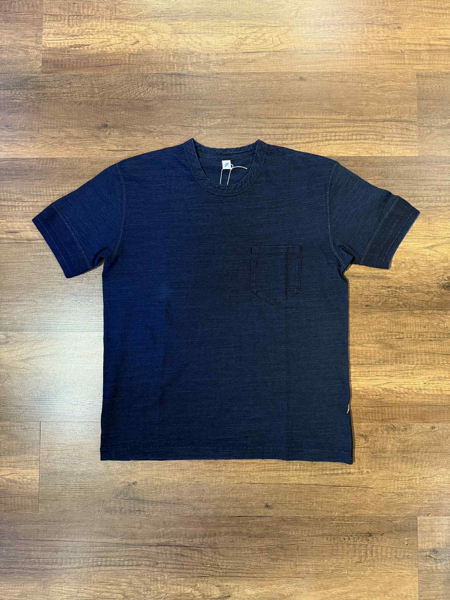 Pure Blue Japan Knitted Ribbed Cuff Pocket Tee - Indigo