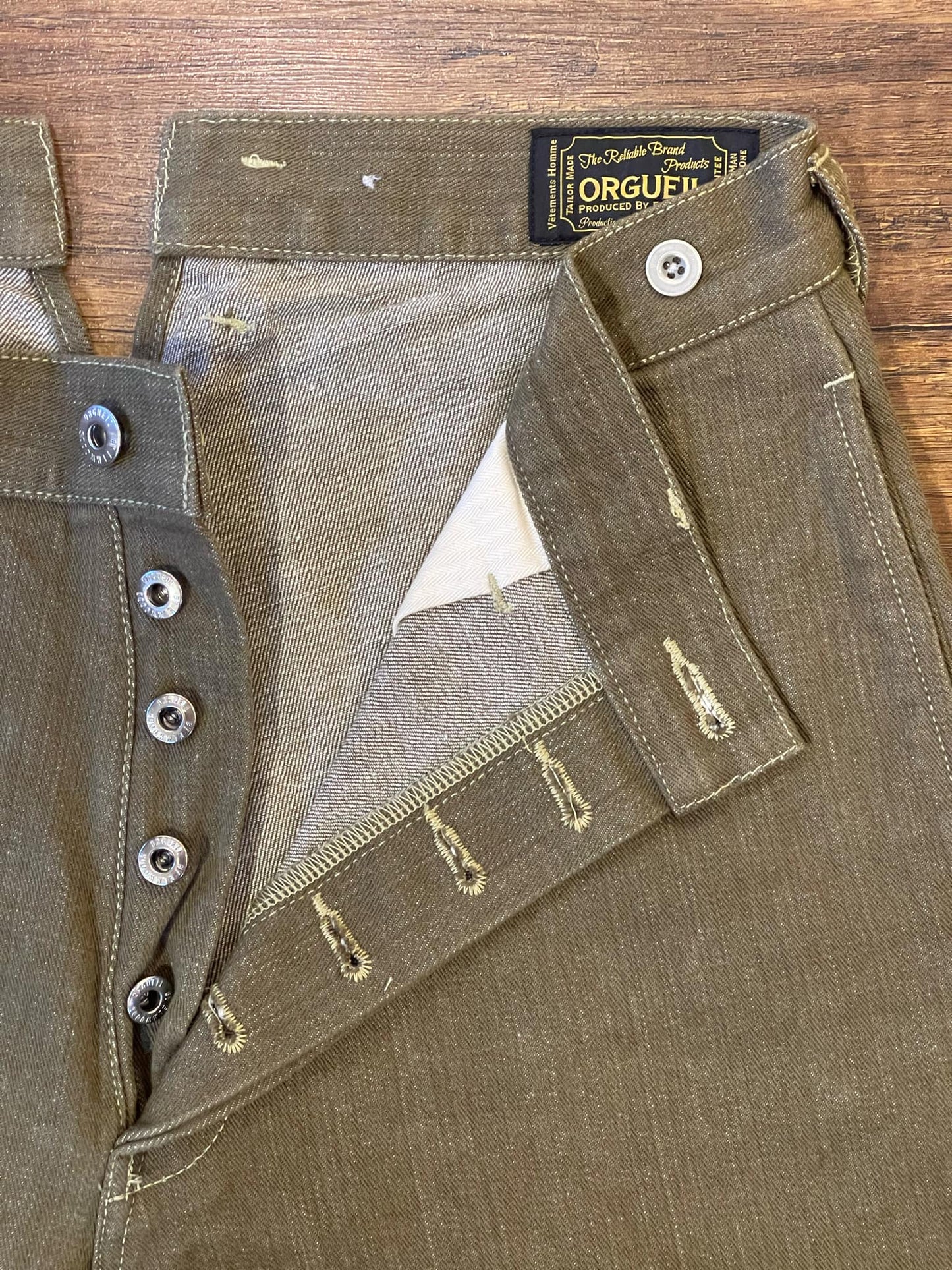 Orgueil Green Denim Work Pants