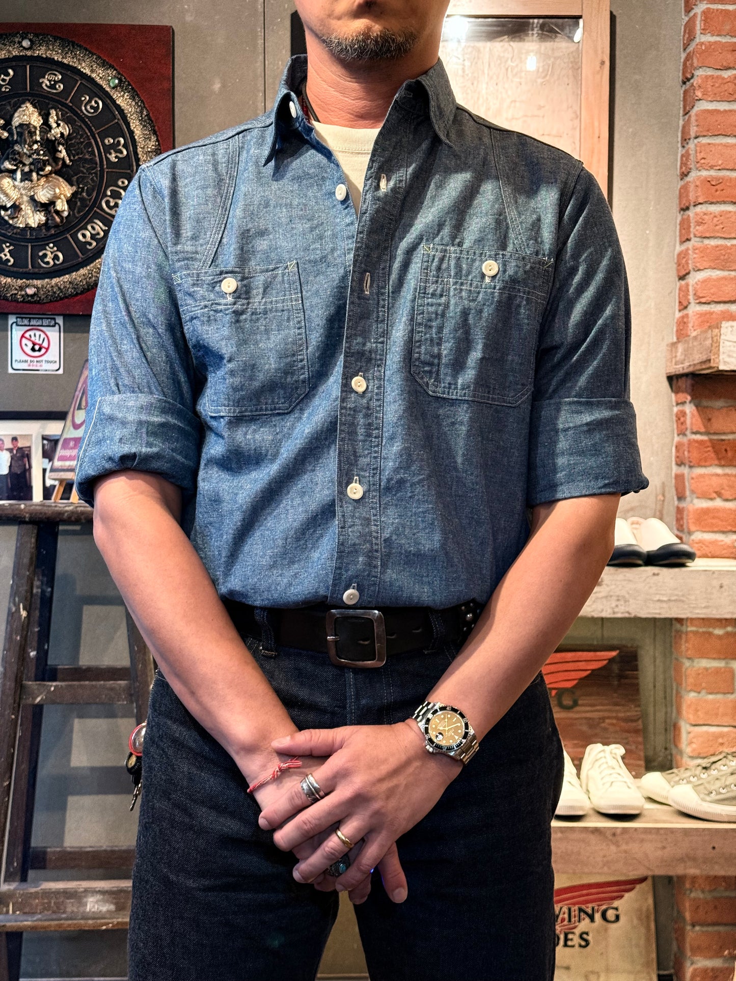Warehouse & Co Lot 3064 Ventilation Triple Stitch Chambray Shirt