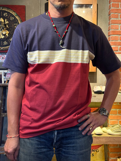 Warehouse & Co Lot 4112 Panel Border Tee - Navy x Bordeaux