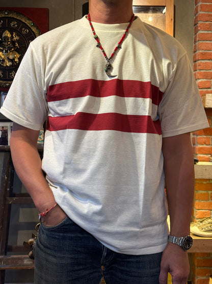 Warehouse & Co Lot 4112 Panel Border Tee - Off x Bordeaux