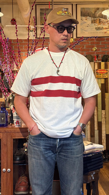 Warehouse & Co Lot 4112 Panel Border Tee - Off x Bordeaux