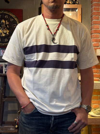 Warehouse & Co Lot 4112 Panel Border Tee - Off x Navy