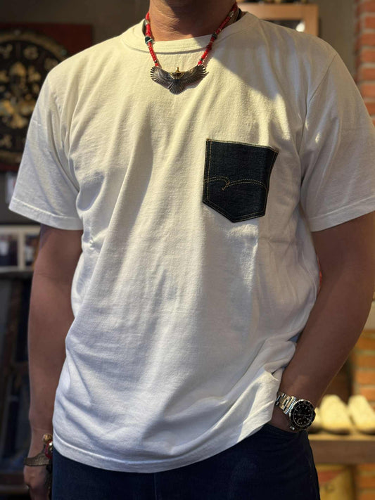 Studio D'Artisan Denim Pocket USA Cotton Tee - White