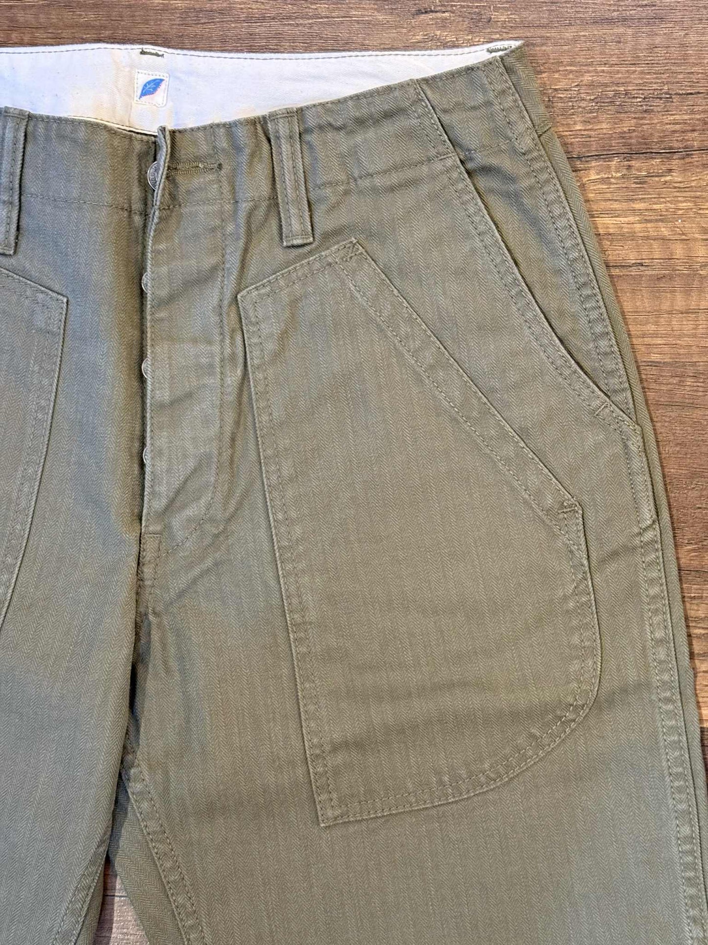 Pure Blue Japan Sulfur Dyed Herringbone Work Pants - Olive