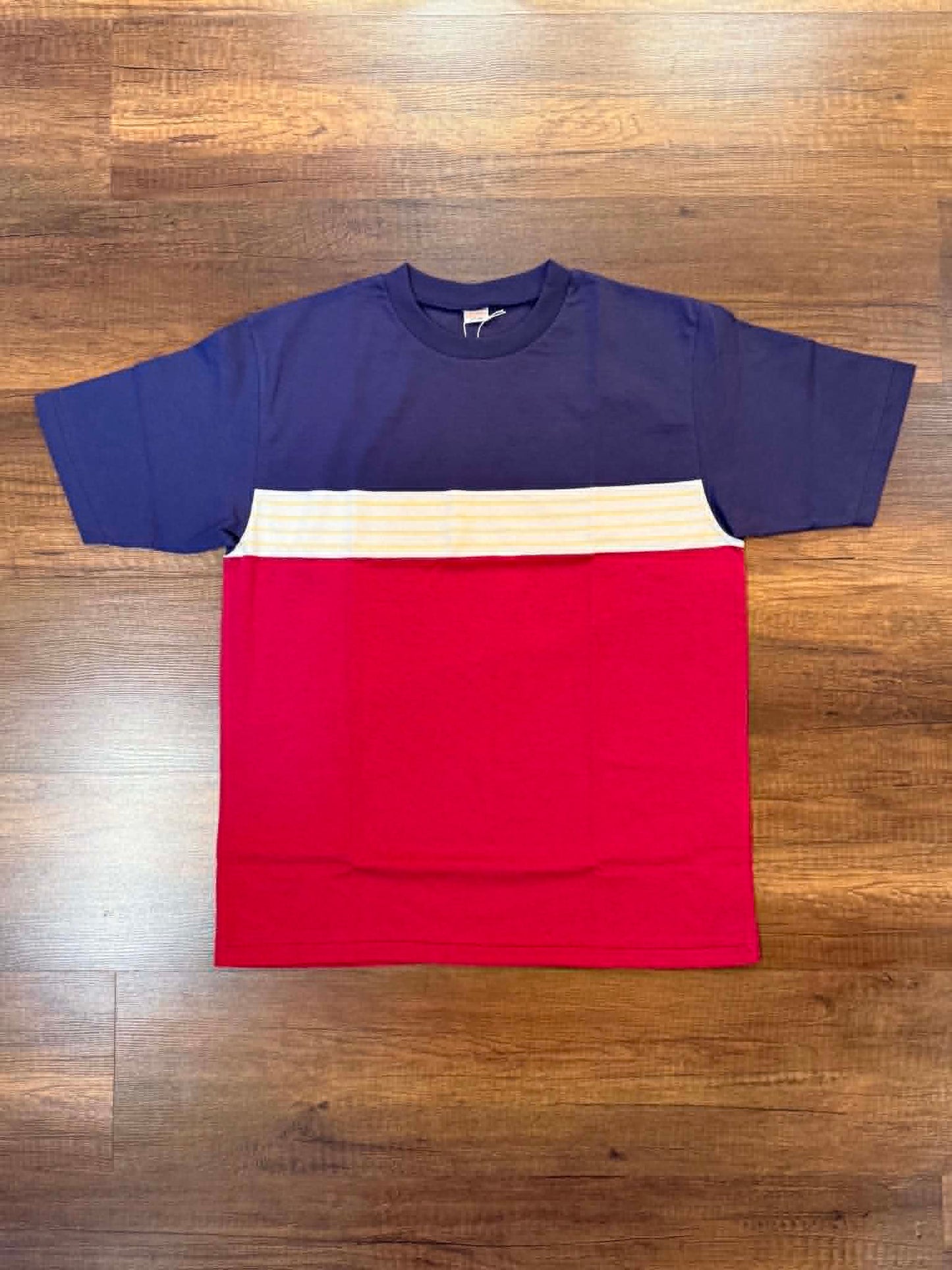 Warehouse & Co Lot 4112 Panel Border Tee - Navy x Bordeaux