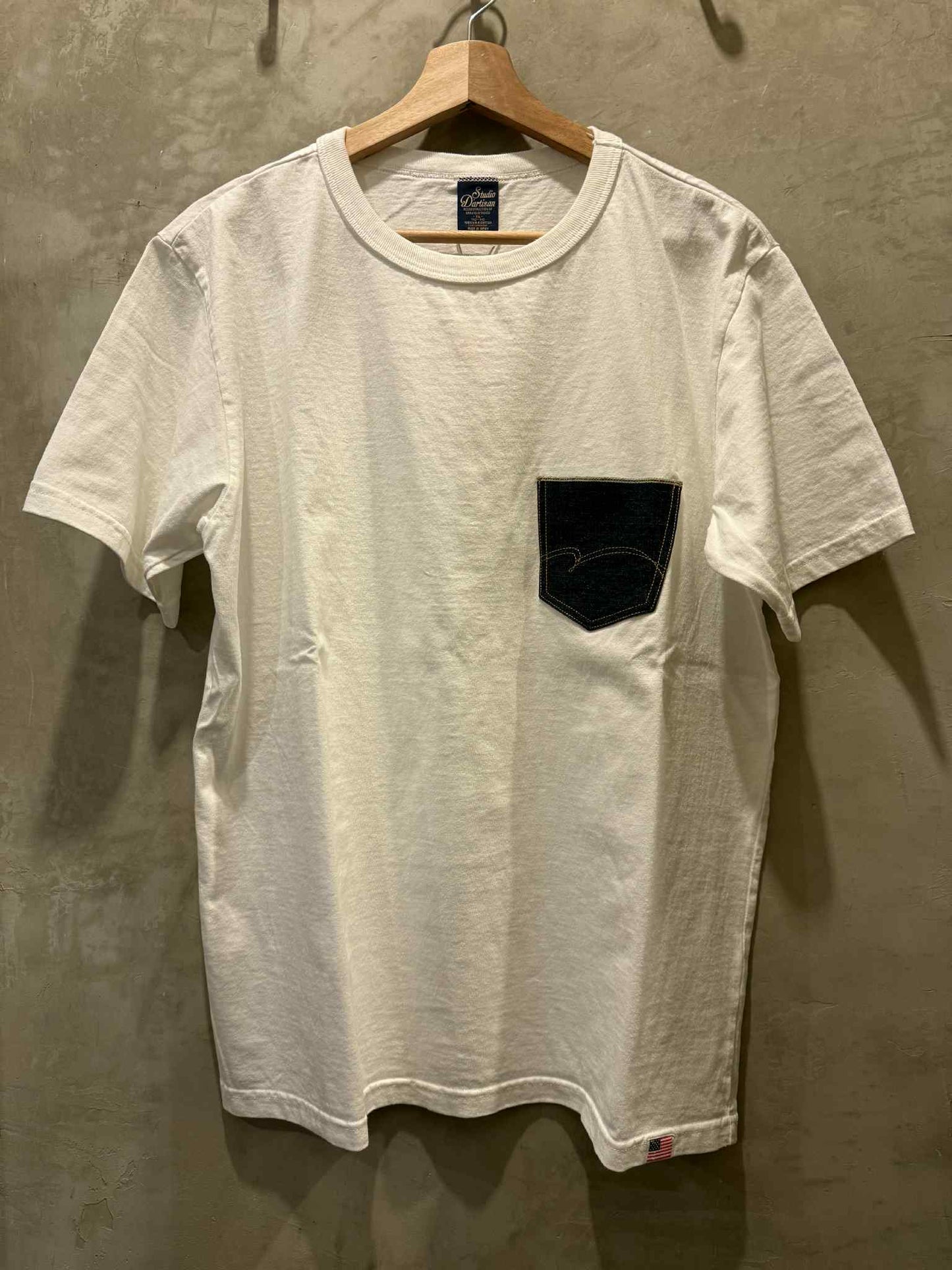 Studio D'Artisan Denim Pocket USA Cotton Tee - White